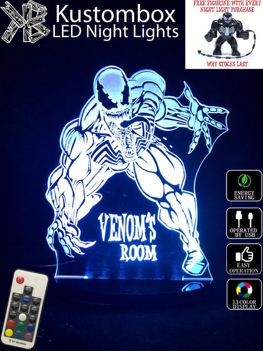 Venom Personalised Name - 3D LED Night Light 7 Colours + Remote Control - Kustombox