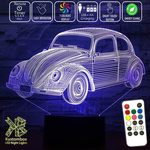 VW Beetle Volkswagon 60's Model - LED Night Light 7 Colours + Remote Control - Kustombox