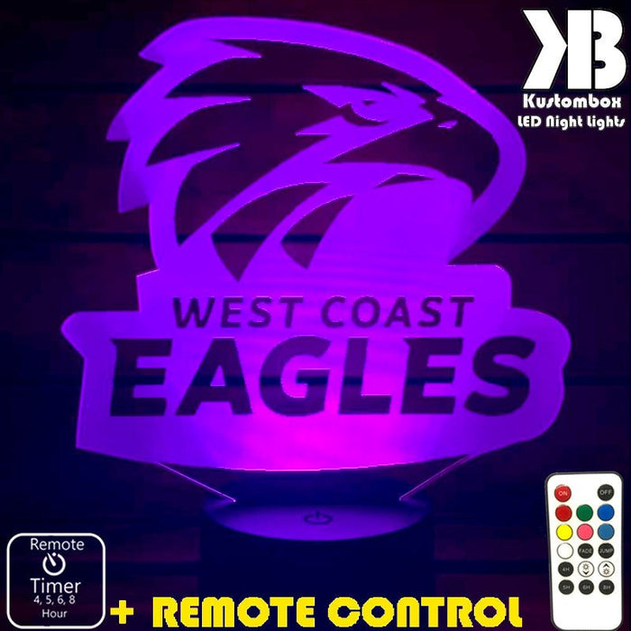 WEST COAST EAGLES Football Club LED Night Light 7 Colours + Remote Control - Kustombox AFL