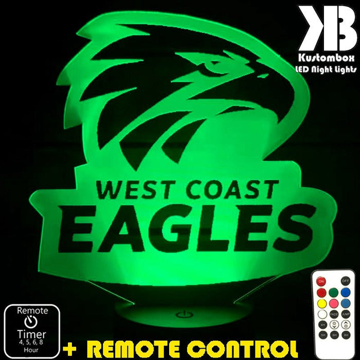 WEST COAST EAGLES Football Club LED Night Light 7 Colours + Remote Control - Kustombox AFL