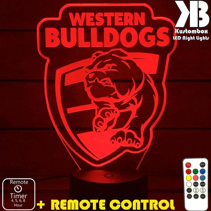 WESTERN BULLDOGS Football Club LED Night Light 7 Colours + Remote Control - Kustombox AFL