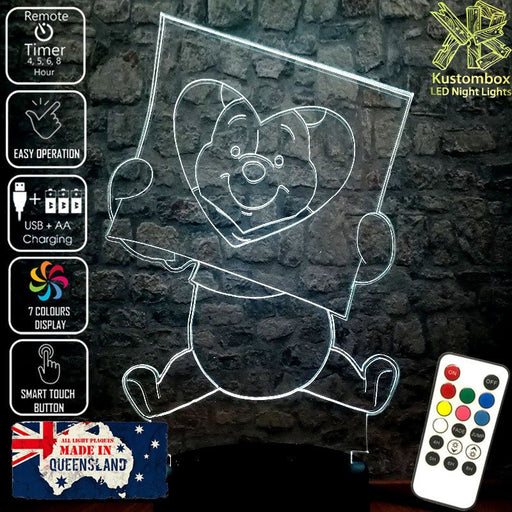 Winnie the Pooh Bear Love Frame Disney- 3D LED Night Light 7 Colours + Remote Control - Kustombox