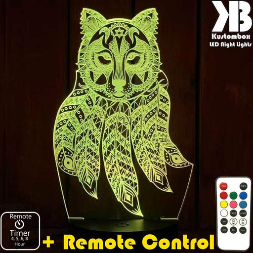 Wolf Dream Catcher - 3D LED Night Light 7 Colours + Remote Control - Kustombox