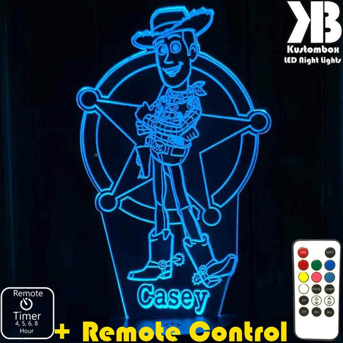 Woody Toy Story Personalised Name - 3D LED Night Light 7 Colours + Remote Control - Kustombox