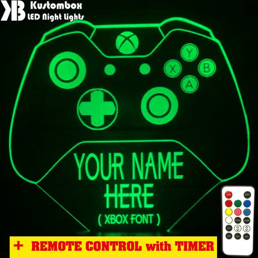 Xbox Game Controller Personalised Name - 3D LED Night Light 7 Colours + Remote Control - Kustombox GAMER