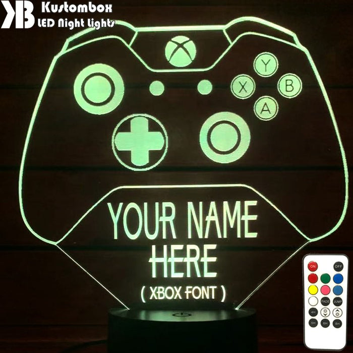 Xbox Game Controller Personalised Name - 3D LED Night Light 7 Colours + Remote Control - Kustombox GAMER