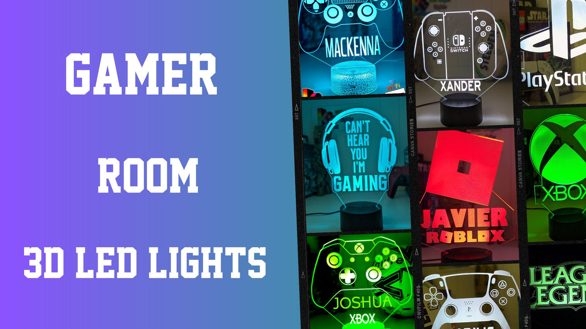 Gamer Personalised Name Gaming 3D LED Night Light Room Lamp — Kustombox