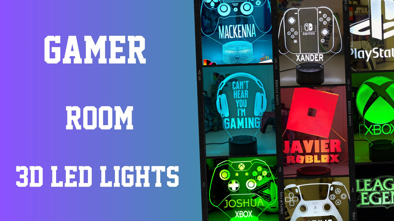Gamer Personalised Name Gaming 3D LED Night Light Room Lamp - Kustombox