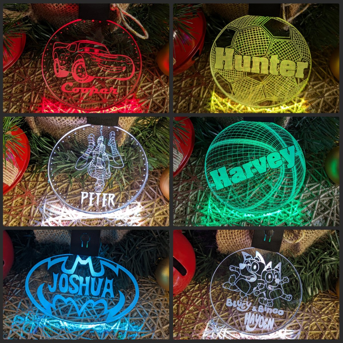 Sports Personalised Baubles Christmas Tree Decoaration 3D Lights - Kustombox