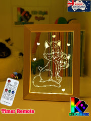 2 Cute Cats Personalised Name Timber Frame USB 3D LED Night Light Lamp - KustomboxNight Lights & Ambient LightingKustomboxTimber Frame Light