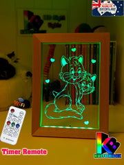 2 Cute Cats Personalised Name Timber Frame USB 3D LED Night Light Lamp - KustomboxNight Lights & Ambient LightingKustomboxTimber Frame Light