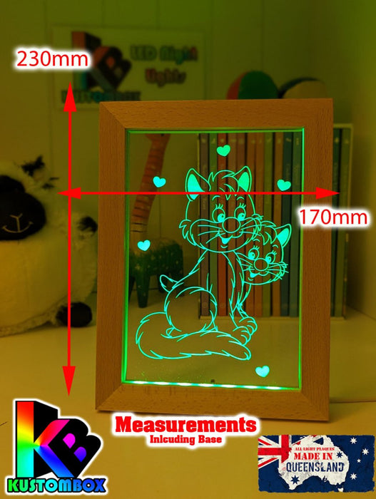 2 Cute Cats Personalised Name Timber Frame USB 3D LED Night Light Lamp - KustomboxNight Lights & Ambient LightingKustomboxTimber Frame Light