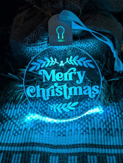 Wish you a Merry Christmas LED acrylic light bauble with 7-colour glow and engraved design