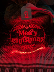 Vibrant 7-colour Wish you a Merry Christmas acrylic bauble with on/off button and engraving