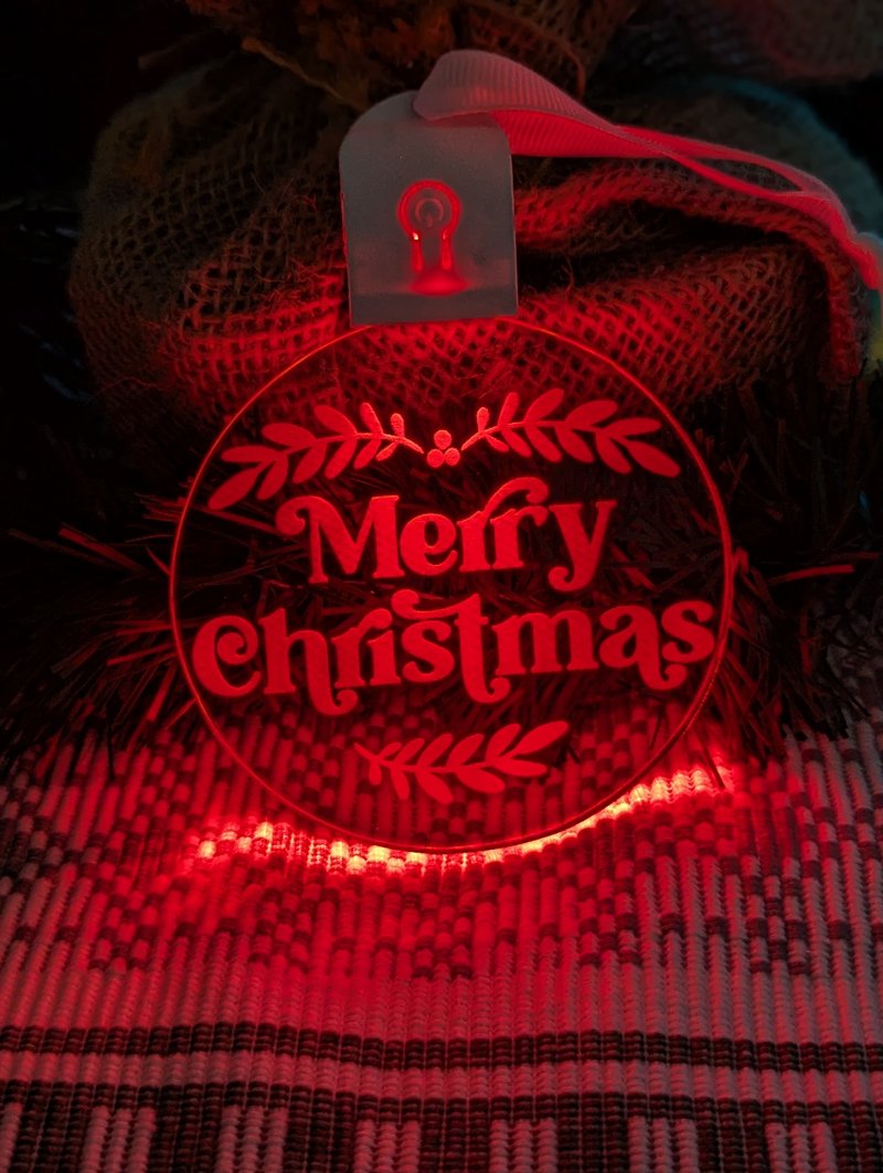 Vibrant 7-colour Wish you a Merry Christmas acrylic bauble with on/off button and engraving