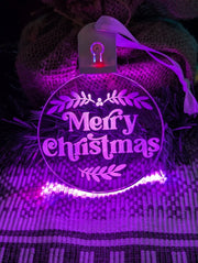 Portable Wish you a Merry Christmas LED acrylic bauble with custom engraving and 7 colours