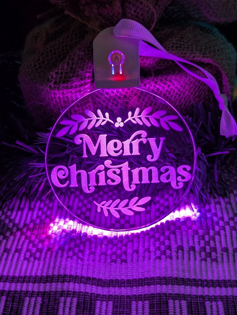 Portable Wish you a Merry Christmas LED acrylic bauble with custom engraving and 7 colours