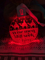 Engraved three wise men LED bauble powered by rechargeable battery pod