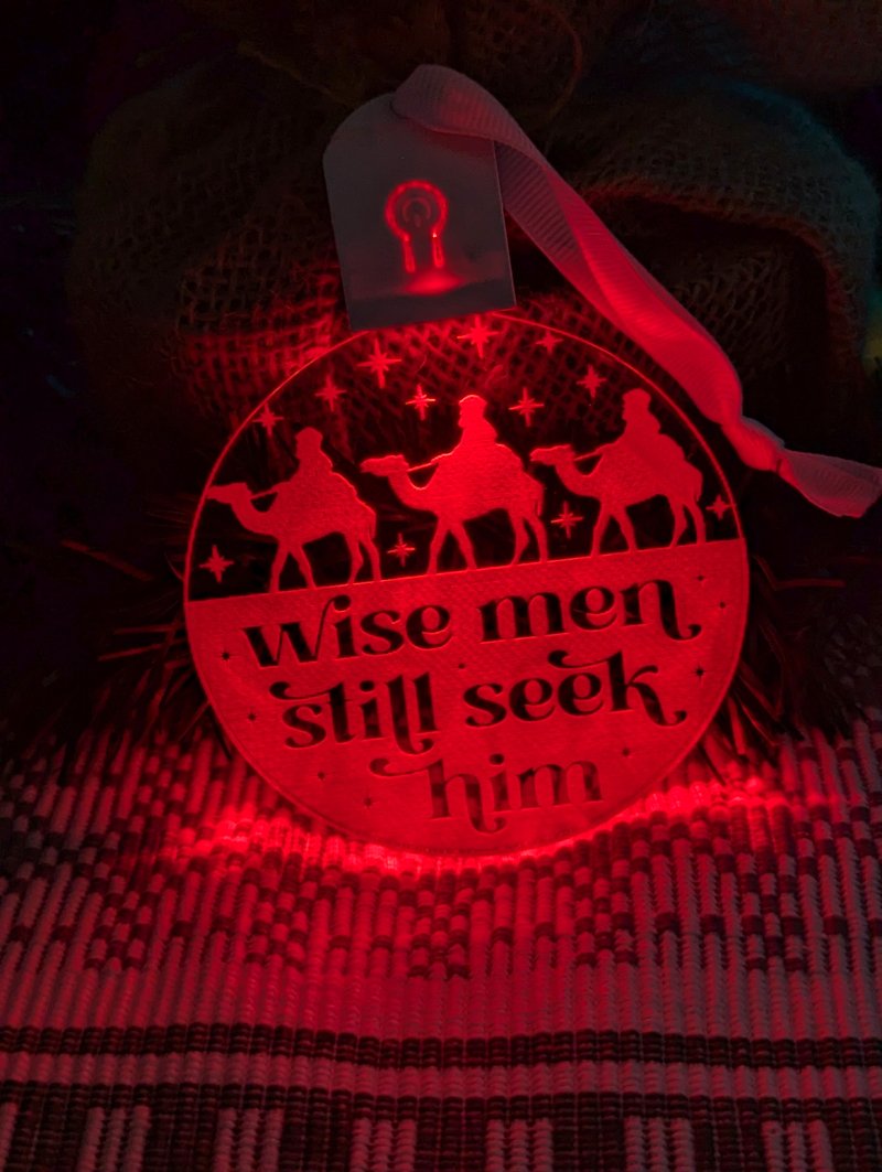 Engraved three wise men LED bauble powered by rechargeable battery pod