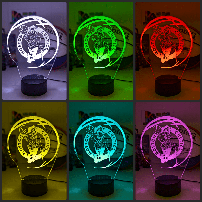 Personalised Boston Celtics acrylic night light featuring team logo outline and custom engraving