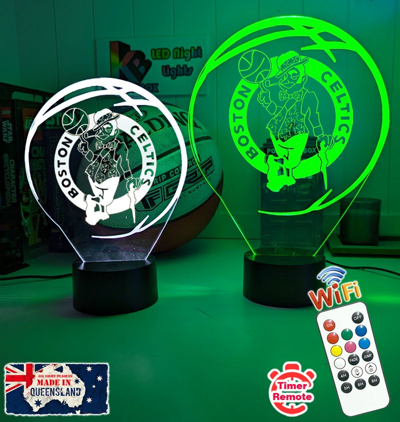 Boston Celtics NBA 3D LED night light with USB power, fade and strobe lighting modes