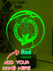 Custom Boston Celtics LED lamp with 7-colour glow, perfect basketball-themed gift