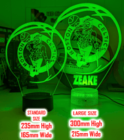 Custom Boston Celtics basketball LED lamp with engraved name and multi-colour lighting