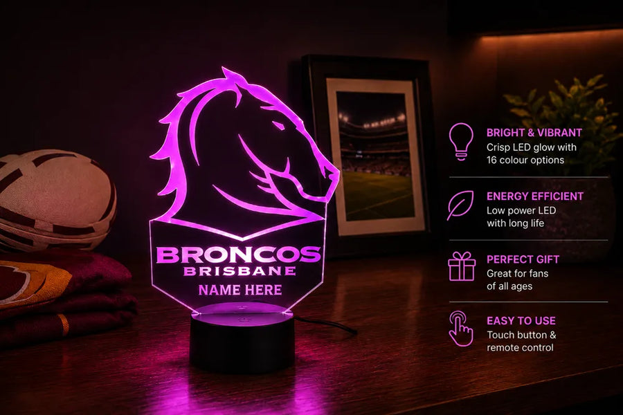 Brisbane Broncos Personalised 3D LED Night Light Lamp