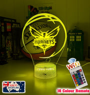 custom Charlotte Hornets basketball LED lamp with engraved name and multi-colour lighting