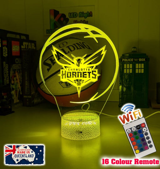 custom Charlotte Hornets basketball LED lamp with engraved name and multi-colour lighting