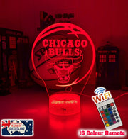 Personalised Chicago Bulls acrylic night light featuring team logo outline and custom engraving