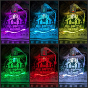 Rechargeable Christ the Saviour is Born acrylic bauble featuring flash and fade LED modes