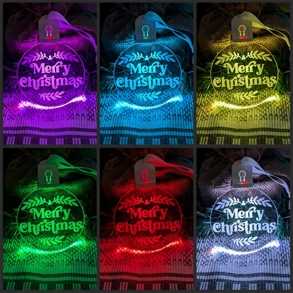 Rechargeable Wish you a Merry Christmas acrylic bauble featuring flash and fade LED modes