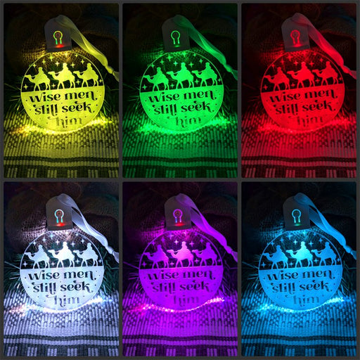 Rechargeable three wise men acrylic bauble featuring flash and fade LED modes