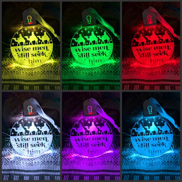 Rechargeable three wise men acrylic bauble featuring flash and fade LED modes