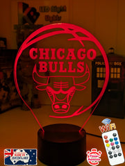 Chicago Bulls logo 3D LED light with 16-colour remote, great NBA gift for man cave or bedroom