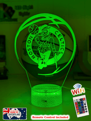 Boston Celtics logo 3D LED light with 16-colour remote, great NBA gift for man cave or bedroom