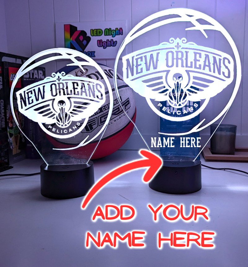 New Orleans Pelicans logo 3D LED light with 16-colour remote, great NBA gift for man cave or bedroom
