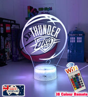 Oklahoma City Thunder logo 3D LED light with 16-colour remote, great NBA gift for man cave or bedroom