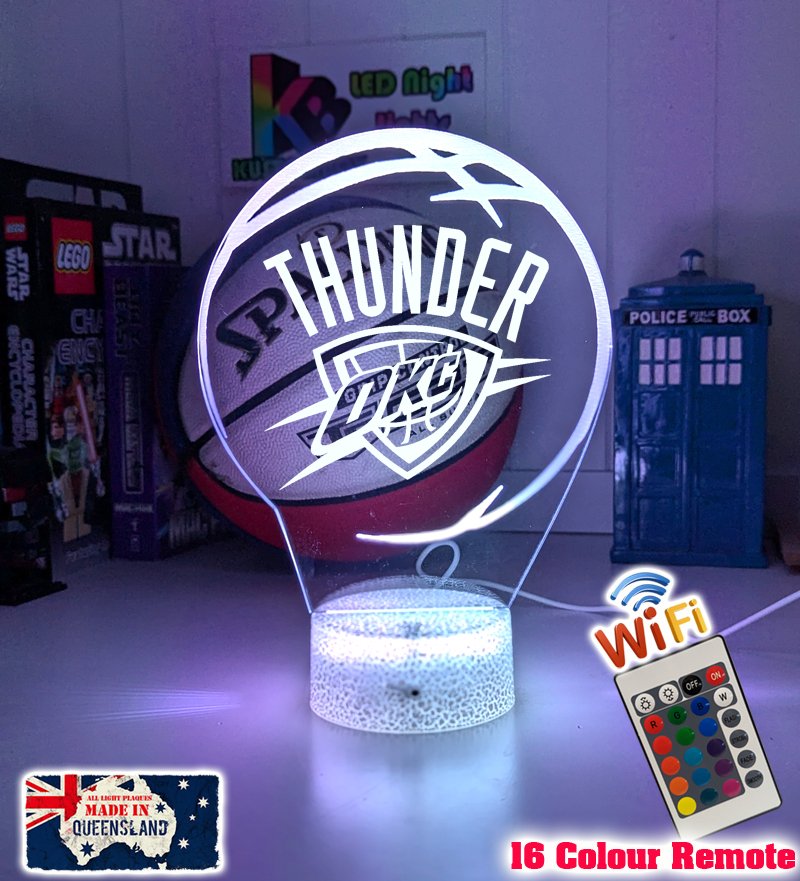 Oklahoma City Thunder logo 3D LED light with 16-colour remote, great NBA gift for man cave or bedroom