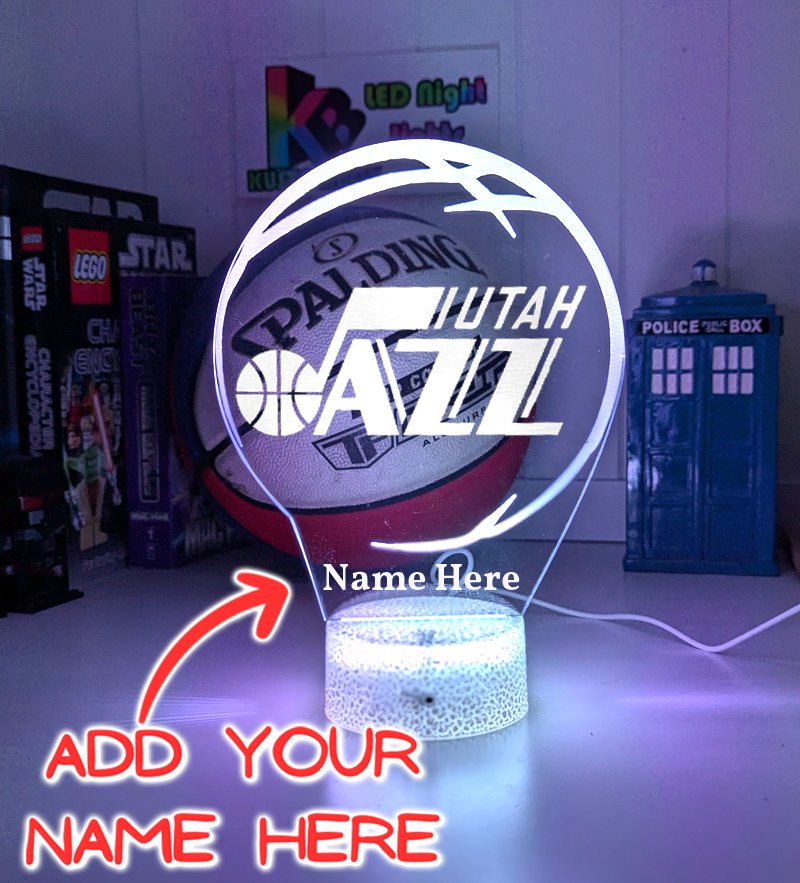 Utah Jazz logo 3D LED light with 16-colour remote, great NBA gift for man cave or bedroom