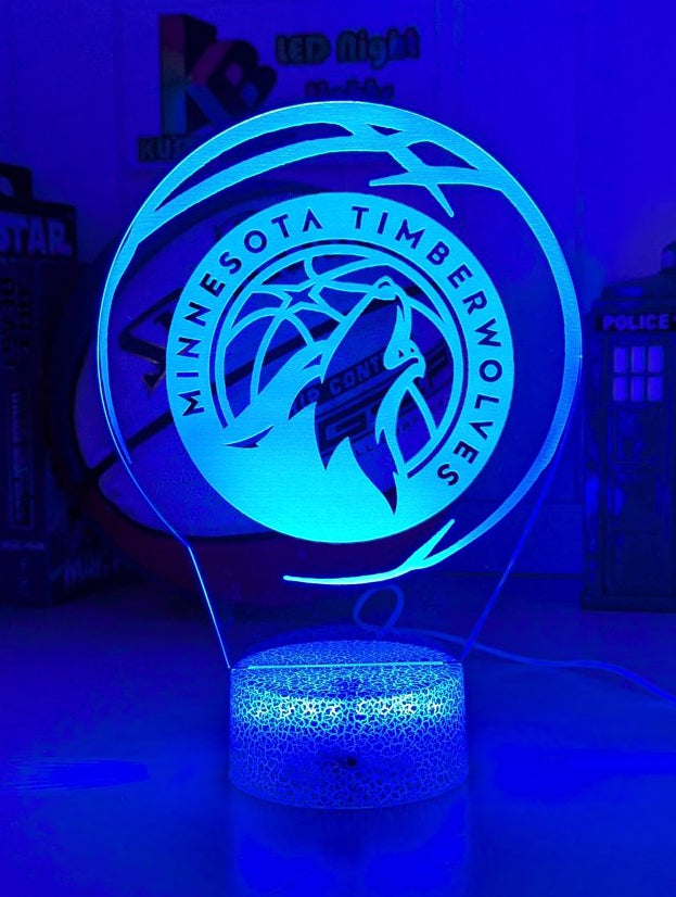 Minnesota Timberwolves logo 3D LED light with 16-colour remote, great NBA gift for man cave or bedroom