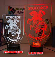 Custom St George Illawarra Dragons LED lamp with engraved name, multi-colour lighting for rugby league fans