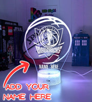 Custom Dallas Mavericks basketball LED lamp with engraved name and multi-colour lighting