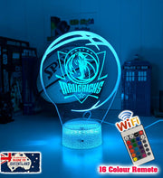 Custom Dallas Mavericks basketball LED lamp with engraved name and multi-colour lighting