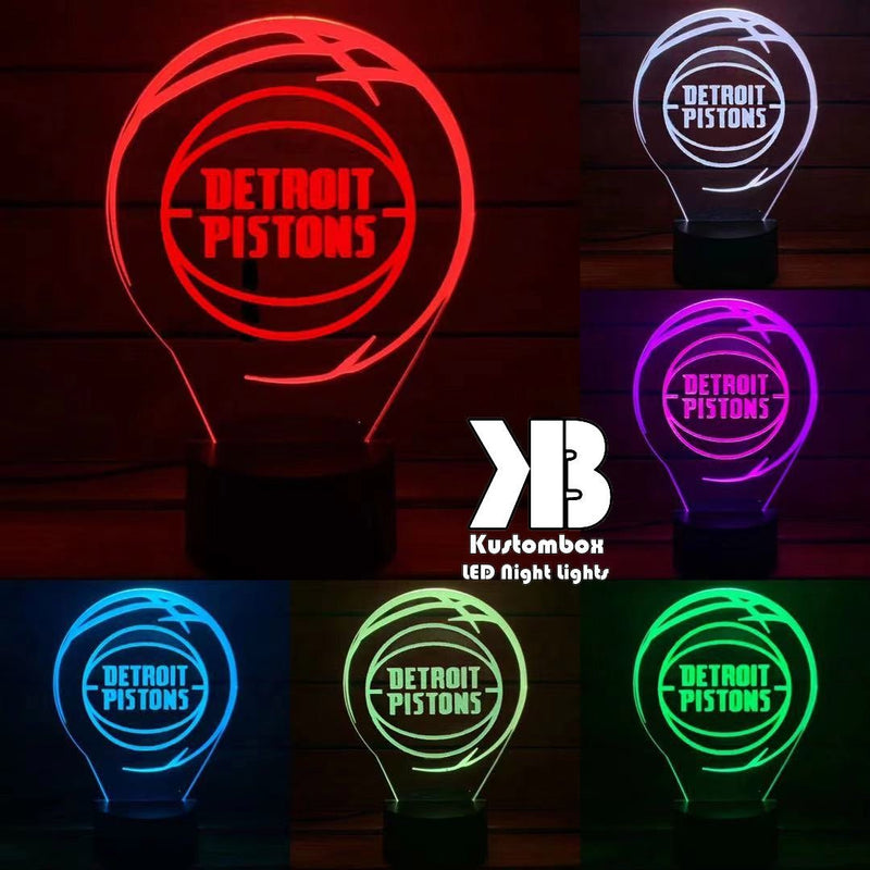 Personalised Detroit Pistons acrylic LED lamp, flashing or fading team logo illumination