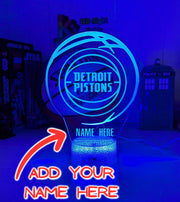 custom Detroit Pistons basketball LED lamp with engraved name and multi-colour lighting