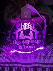 Christ the Saviour is Born personalised acrylic bauble with 7-colour changing effects