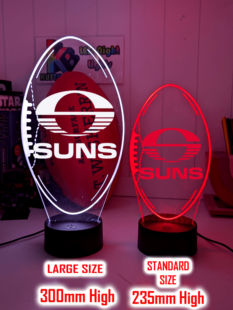 gold coast suns 3D LED lamp with custom name engraving and 16-colour glow.