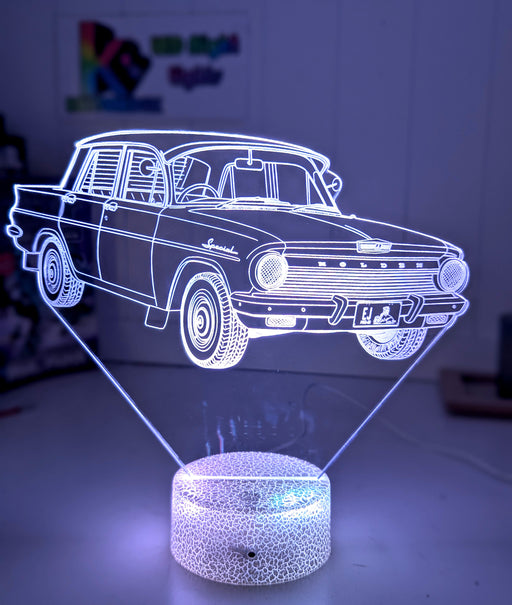 Iconic LED light creating a 3D effect, perfect garage décor or display piece for Australian car enthusiasts.
